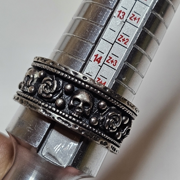 Clocks And Colours ‘Brimstone’ 925 Silver Band Ring Size US 15 Skulls And Roses - Picture 6 of 7